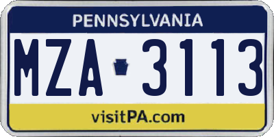 PA license plate MZA3113