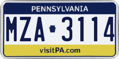 PA license plate MZA3114