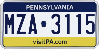 PA license plate MZA3115