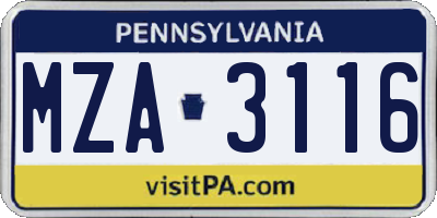 PA license plate MZA3116