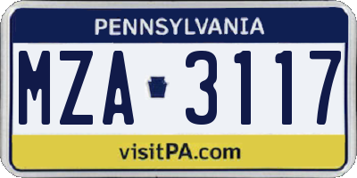 PA license plate MZA3117
