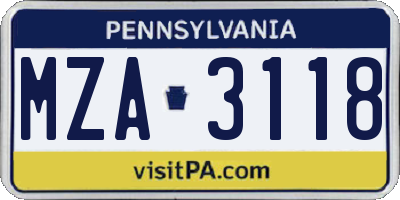 PA license plate MZA3118