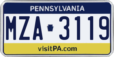PA license plate MZA3119