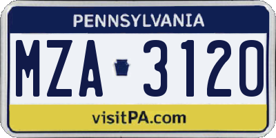 PA license plate MZA3120