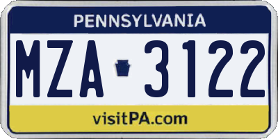 PA license plate MZA3122