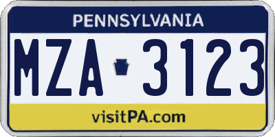 PA license plate MZA3123