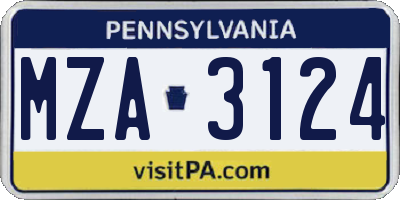 PA license plate MZA3124