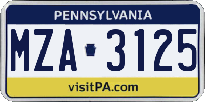 PA license plate MZA3125