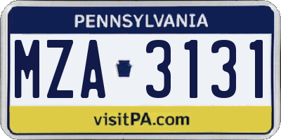 PA license plate MZA3131