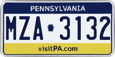 PA license plate MZA3132