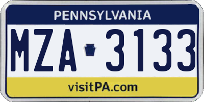 PA license plate MZA3133