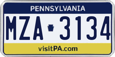 PA license plate MZA3134