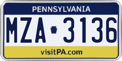 PA license plate MZA3136