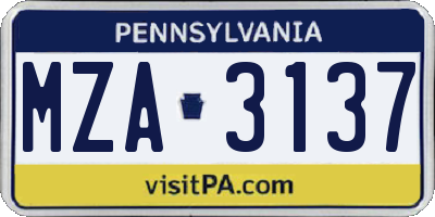 PA license plate MZA3137
