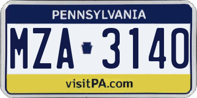 PA license plate MZA3140