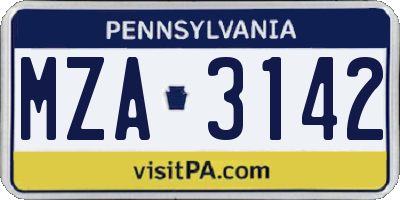 PA license plate MZA3142