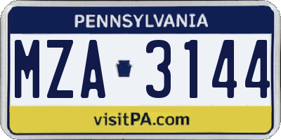 PA license plate MZA3144