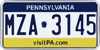 PA license plate MZA3145