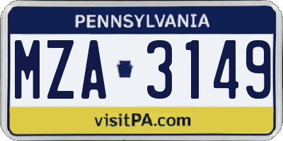 PA license plate MZA3149