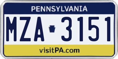 PA license plate MZA3151