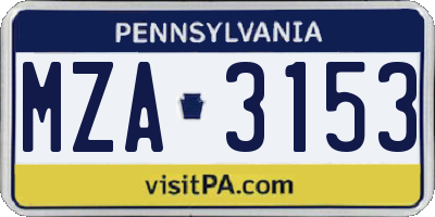PA license plate MZA3153