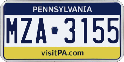 PA license plate MZA3155