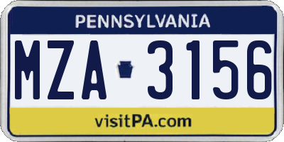 PA license plate MZA3156