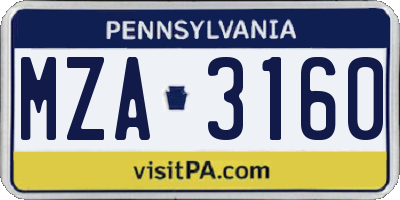PA license plate MZA3160