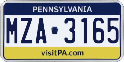 PA license plate MZA3165