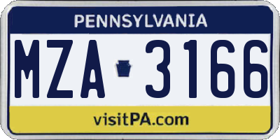 PA license plate MZA3166