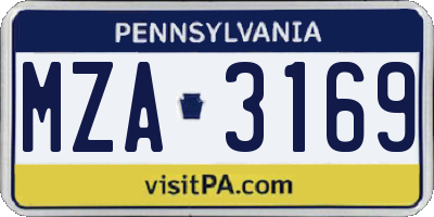 PA license plate MZA3169