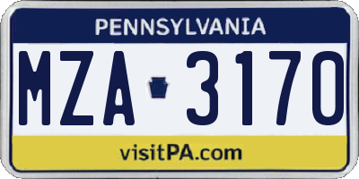 PA license plate MZA3170