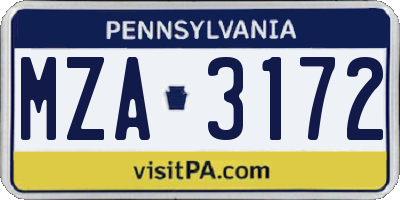 PA license plate MZA3172