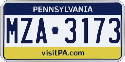 PA license plate MZA3173