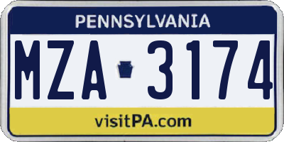 PA license plate MZA3174