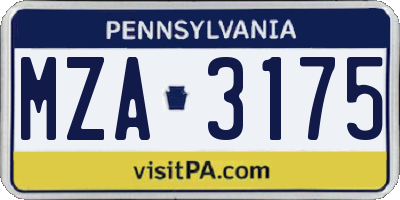 PA license plate MZA3175