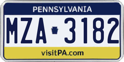PA license plate MZA3182