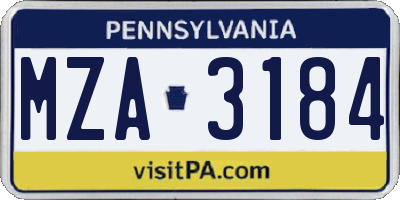 PA license plate MZA3184