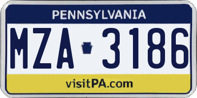 PA license plate MZA3186