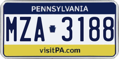 PA license plate MZA3188
