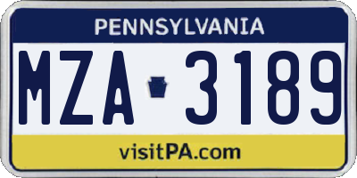 PA license plate MZA3189
