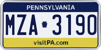 PA license plate MZA3190