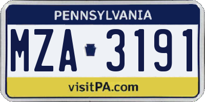 PA license plate MZA3191