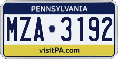 PA license plate MZA3192