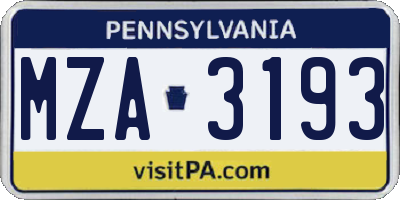 PA license plate MZA3193