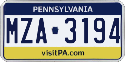 PA license plate MZA3194