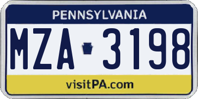 PA license plate MZA3198