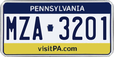 PA license plate MZA3201