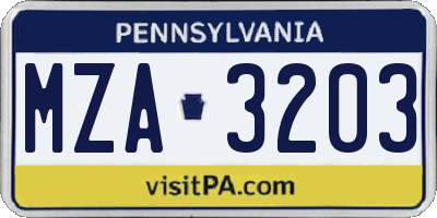 PA license plate MZA3203