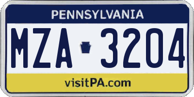 PA license plate MZA3204